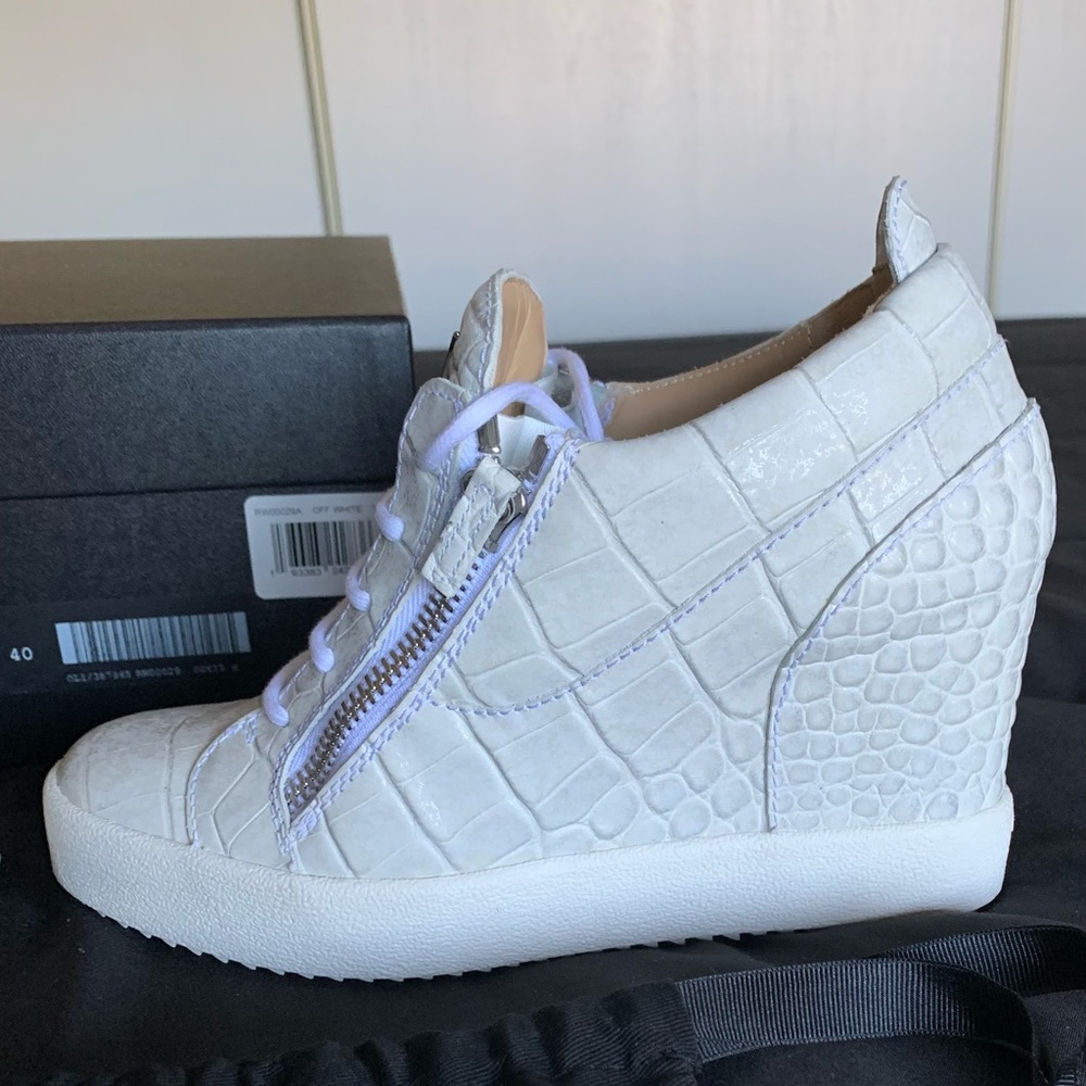 Giuseppe Zanotti Lillium Double Zip Crocodile Embossed Leather Wedge Sneakers